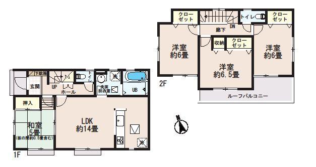 Floor plan. (Building 2), Price 26,900,000 yen, 4LDK, Land area 154.45 sq m , Building area 91.9 sq m