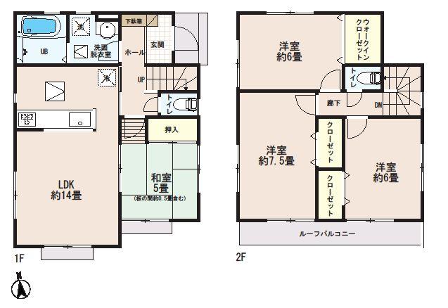 Floor plan. (6 Building), Price 27,900,000 yen, 4LDK, Land area 154.46 sq m , Building area 91.9 sq m