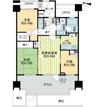 Floor plan. 3LDK, Price 18,800,000 yen, Occupied area 65.73 sq m   ◆ Wide span Terrace about 8.1m  ◆ Room facing the opening There are 3 rooms.