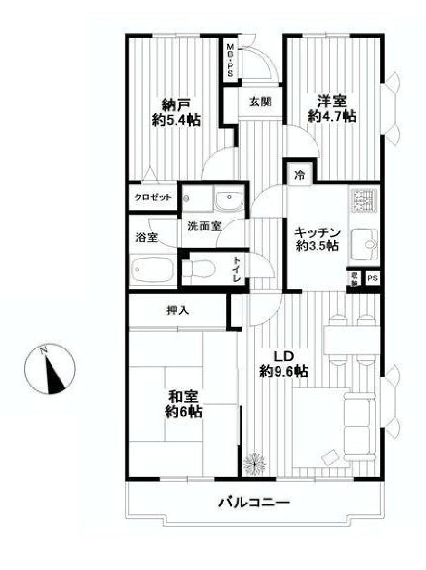 Floor plan. 2LDK + S (storeroom), Price 10.9 million yen, Occupied area 65.21 sq m , Balcony area 6.39 sq m