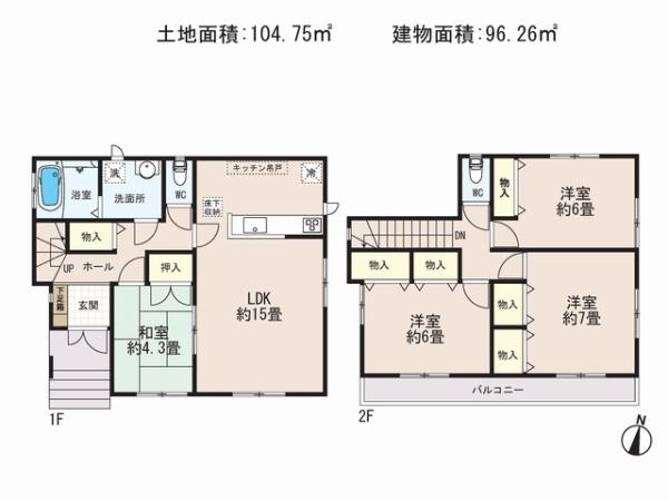 Floor plan. 35,800,000 yen, 4LDK, Land area 104.75 sq m , Building area 96.26 sq m