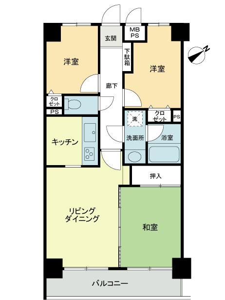 Floor plan. 3LDK, Price 9.5 million yen, Occupied area 61.48 sq m , Balcony area 6.96 sq m