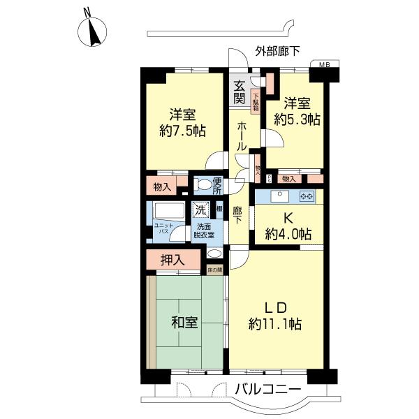 Floor plan. 3LDK, Price 9.6 million yen, Occupied area 74.73 sq m , Balcony area 7.3 sq m