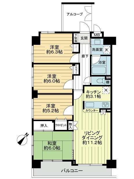 Floor plan. 4LDK, Price 26.2 million yen, Occupied area 80.35 sq m , Balcony area 6.75 sq m 4LDK