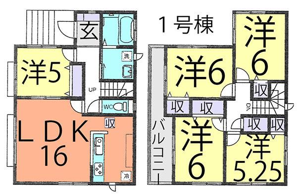 Floor plan. (1 Building), Price 28.8 million yen, 5LDK, Land area 115.6 sq m , Building area 101.85 sq m