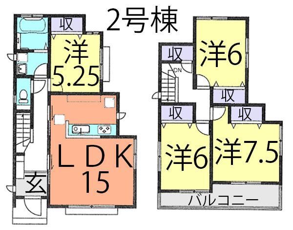 Floor plan. (Building 2), Price 24,800,000 yen, 4LDK, Land area 134.53 sq m , Building area 97.29 sq m
