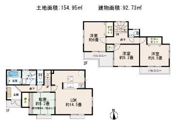 Floor plan. 27,800,000 yen, 4LDK, Land area 154.95 sq m , Good living space of per yang of building area 92.73 sq m Zenshitsuminami direction