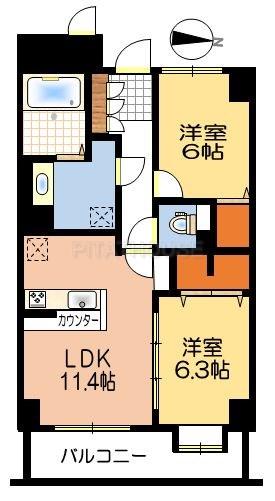 Floor plan. 2LDK, Price 14.9 million yen, Occupied area 56.02 sq m , Balcony area 6.84 sq m floor plan