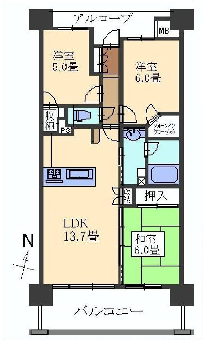 Floor plan. 3LDK, Price 18,800,000 yen, Occupied area 66.77 sq m , Balcony area 12.1 sq m