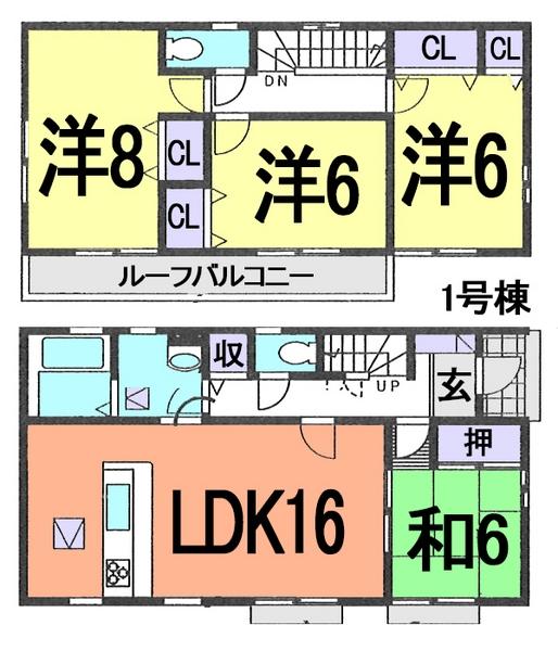 Floor plan. (1 Building), Price 28.8 million yen, 4LDK, Land area 188.9 sq m , Building area 98.53 sq m