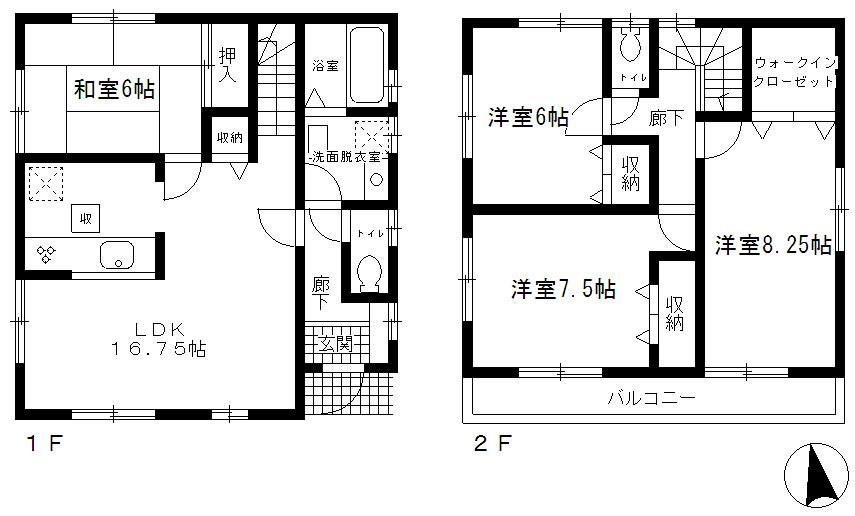Floor plan. (Building 2), Price 26,800,000 yen, 4LDK, Land area 125.06 sq m , Building area 103.73 sq m