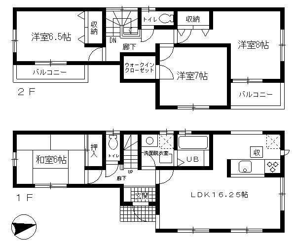 Floor plan. (1 Building), Price 30,800,000 yen, 4LDK, Land area 101.02 sq m , Building area 103.09 sq m