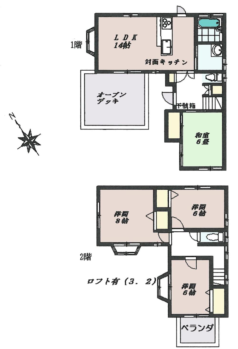 Floor plan. 20.5 million yen, 4LDK, Land area 123.26 sq m , Building area 96.67 sq m open deck with 2003 Built in House