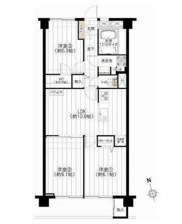Floor plan. 3LDK, Price 16,900,000 yen, Footprint 65.7 sq m , Balcony area 6.9 sq m Floor
