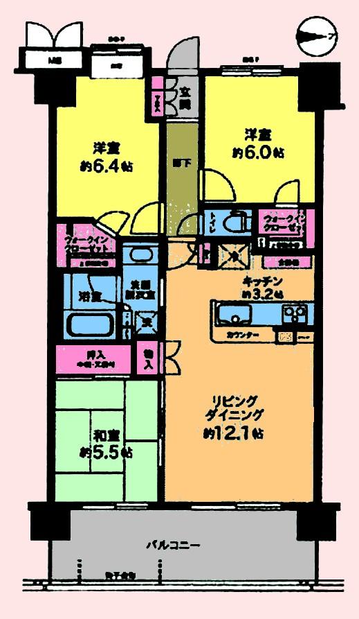 Floor plan. 3LDK, Price 22,800,000 yen, Occupied area 71.94 sq m , Balcony area 13.2 sq m
