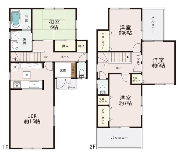 Floor plan. (1 Building), Price 35,800,000 yen, 4LDK, Land area 112.4 sq m , Building area 99.22 sq m