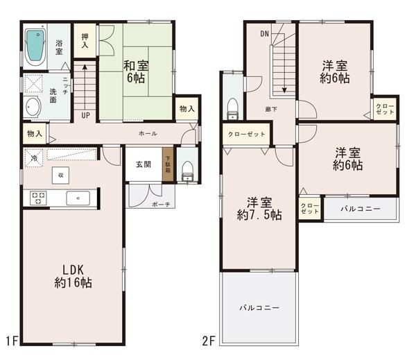 Floor plan. (Building 2), Price 35,800,000 yen, 4LDK, Land area 112.4 sq m , Building area 99.22 sq m