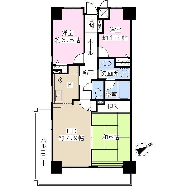 Floor plan. 3LDK, Price 23.8 million yen, Occupied area 61.83 sq m , Balcony area 12.94 sq m