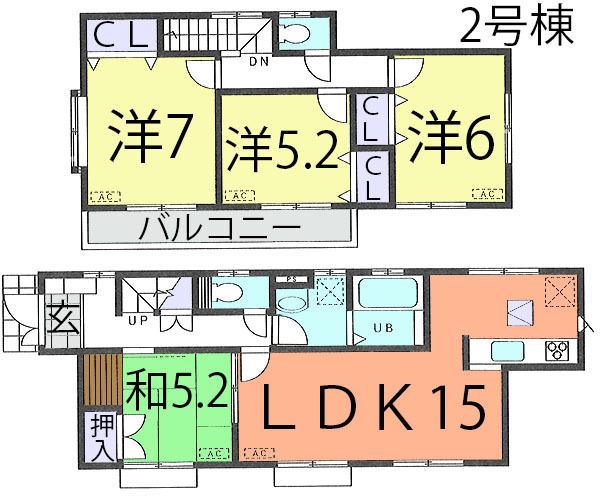 Floor plan. (Building 2), Price 29,800,000 yen, 4LDK, Land area 163.93 sq m , Building area 93.15 sq m