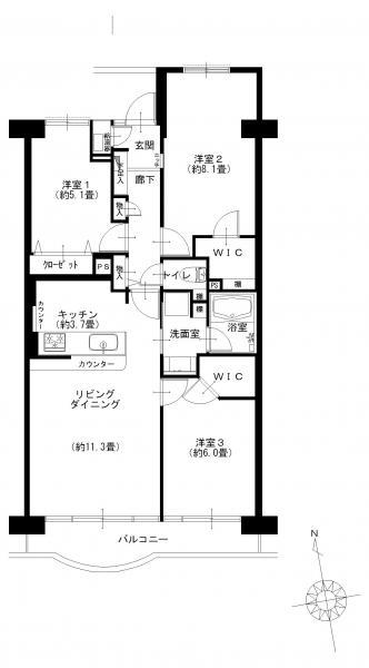 Floor plan. 3LDK, Price 19,400,000 yen, Occupied area 74.68 sq m , Balcony area 7.3 sq m