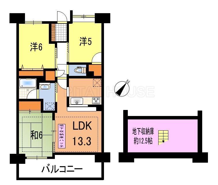 Floor plan.  ◆ 3LDK Mansion with underground storage. By is quite rare type !! house cleaning, It also becomes clean room. Since it is fully furnished, New life will also soon start !! We look forward to Contact Us.