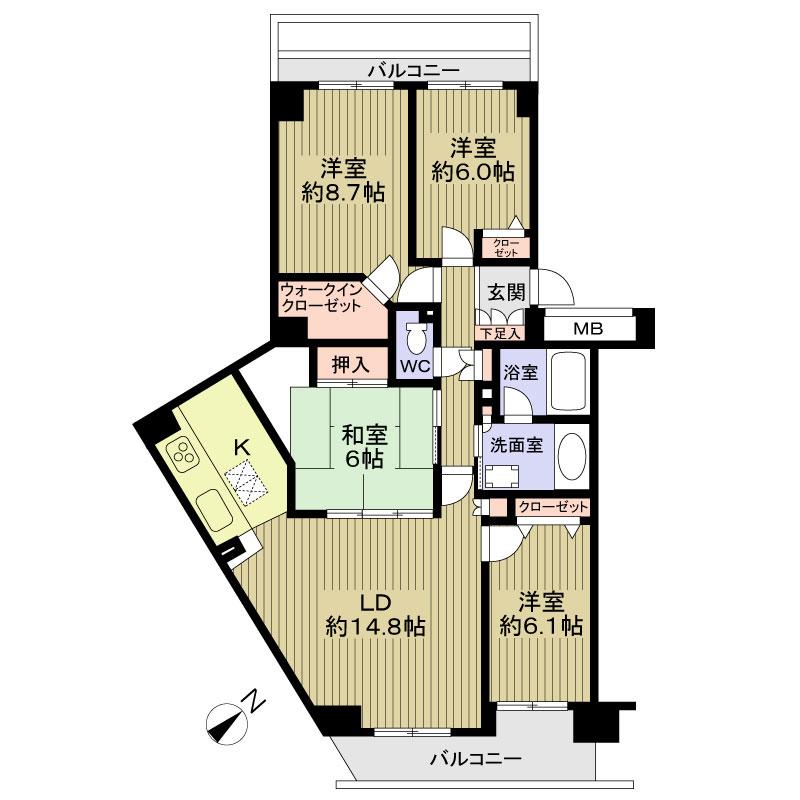 Floor plan. 4LDK + S (storeroom), Price 26,800,000 yen, Footprint 102.18 sq m , Balcony area 14.38 sq m