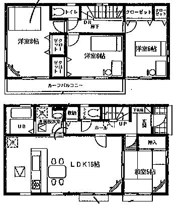 Floor plan. (3 Building), Price 30,800,000 yen, 4LDK, Land area 188.94 sq m , Building area 98.53 sq m