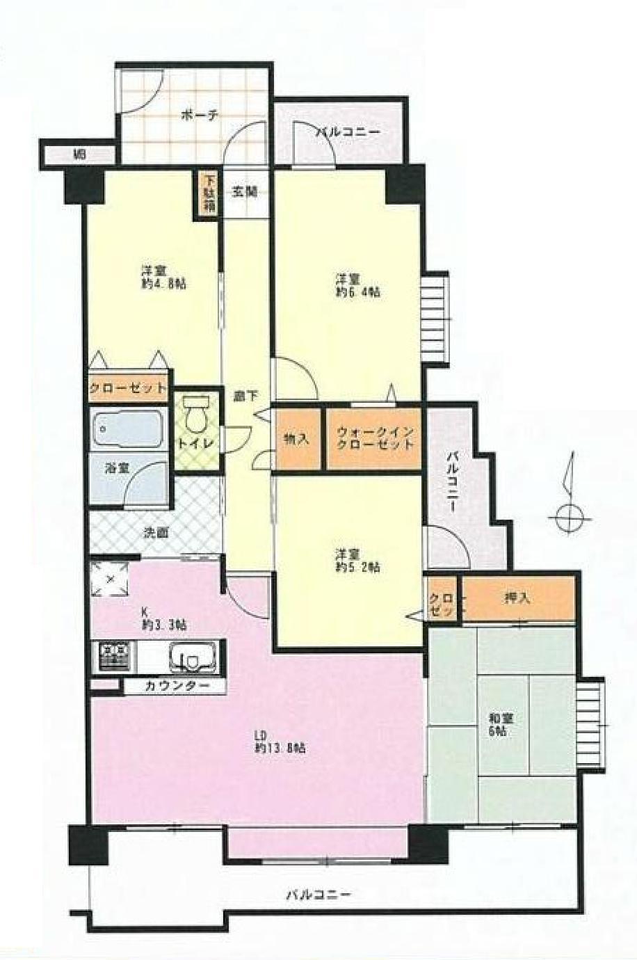 Floor plan. 4LDK, Price 19,800,000 yen, Occupied area 86.14 sq m , Balcony area 18.44 sq m