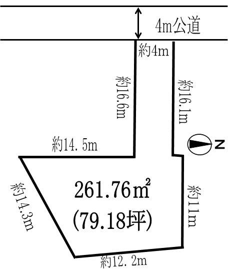 Compartment figure. Land price 16.8 million yen, Land area 261.76 sq m the back of the building space is also about 59 square meters