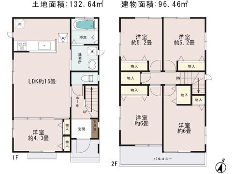 Floor plan. 24,800,000 yen, 5LDK, Land area 132.64 sq m , Building area 96.46 sq m