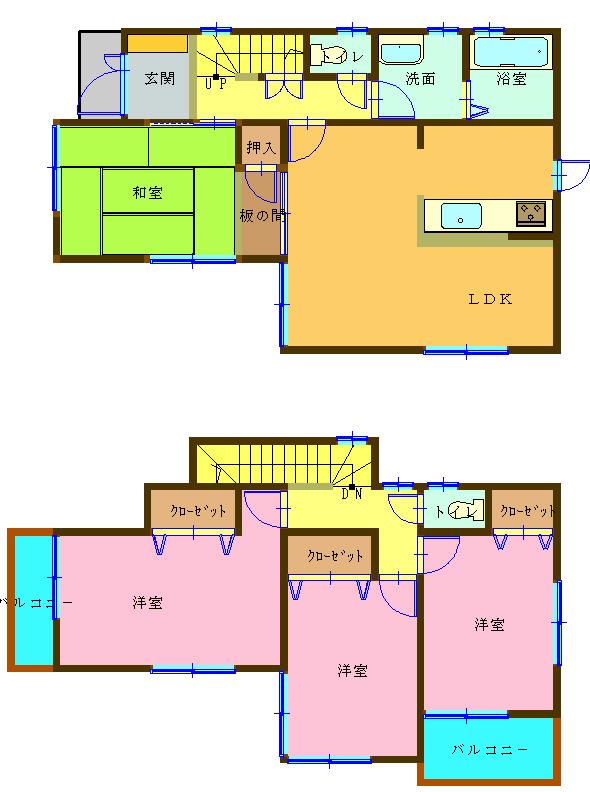 Floor plan. 30,800,000 yen, 4LDK, Land area 113.27 sq m , Building area 96.39 sq m Zenshitsuminami direction