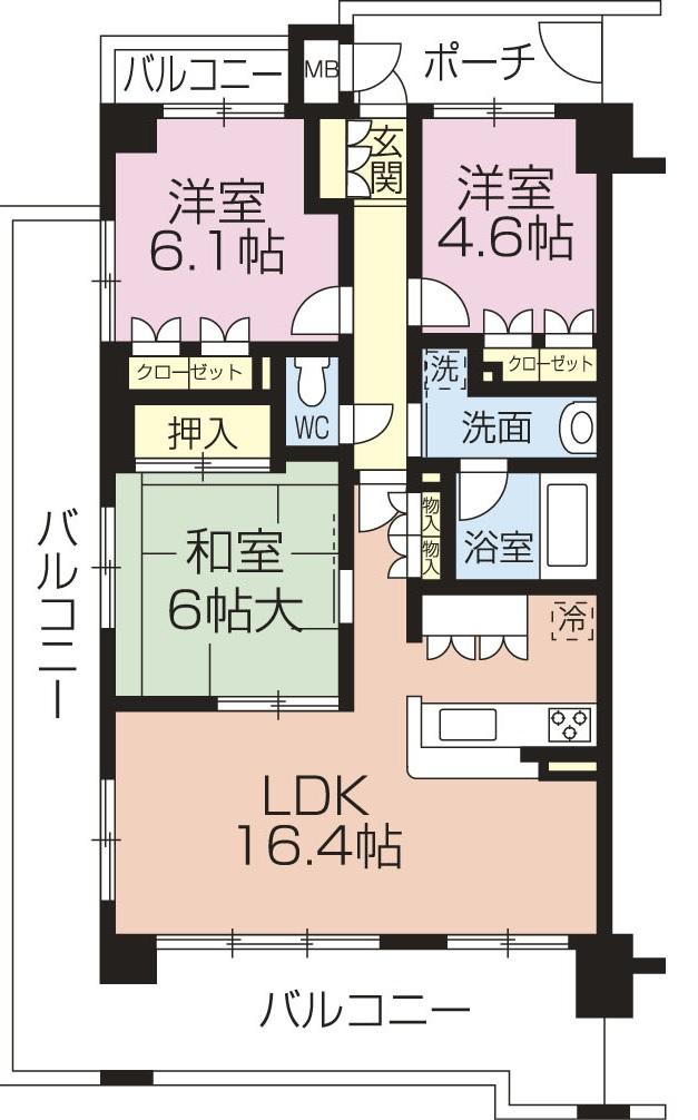 Floor plan. 3LDK, Price 18,800,000 yen, Occupied area 71.94 sq m , Balcony area 28.22 sq m