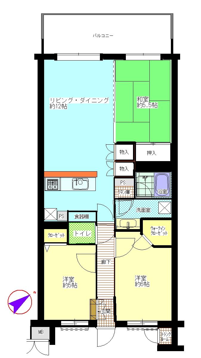 Floor plan. 3LDK, Price 23.8 million yen, Occupied area 71.22 sq m , Balcony area 12.4 sq m