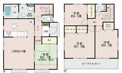 Floor plan. Price 27,800,000 yen, 4LDK, Land area 153 sq m , Building area 91.49 sq m