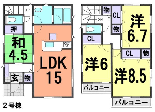 Floor plan. (Building 2), Price 26,800,000 yen, 4LDK, Land area 145.84 sq m , Building area 99.63 sq m