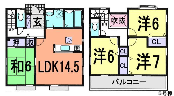 Floor plan. (5 Building), Price 21,800,000 yen, 4LDK, Land area 116.11 sq m , Building area 95.23 sq m