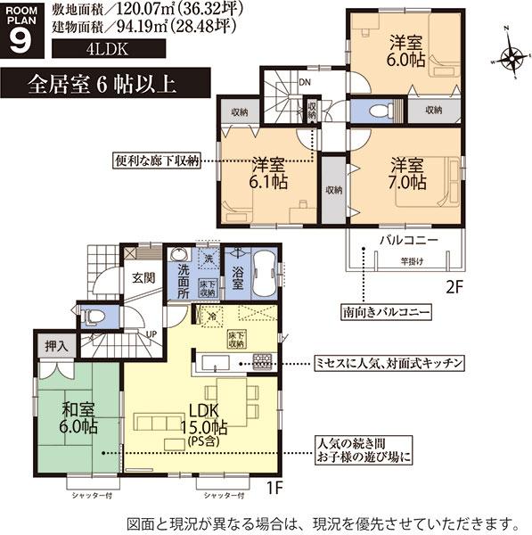 Floor plan. 9 Building Floor Plan ・ Compartment little space on the north side is happy.