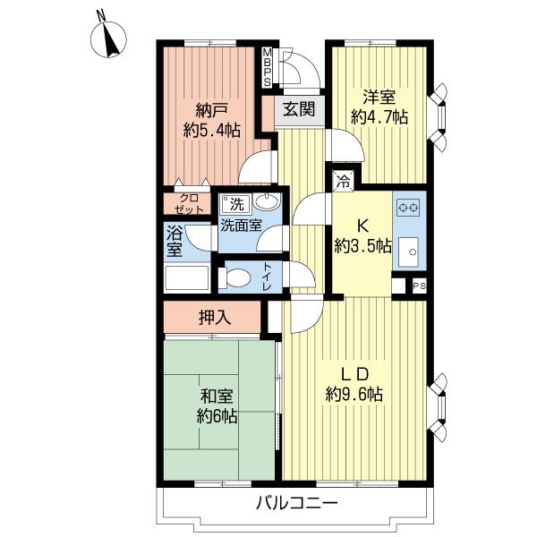 Floor plan. 2LDK, Price 10.9 million yen, Occupied area 65.21 sq m , Balcony area 6.39 sq m