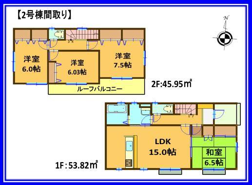 Floor plan. (Building 2), Price 29,800,000 yen, 4LDK, Land area 188.91 sq m , Building area 99.77 sq m
