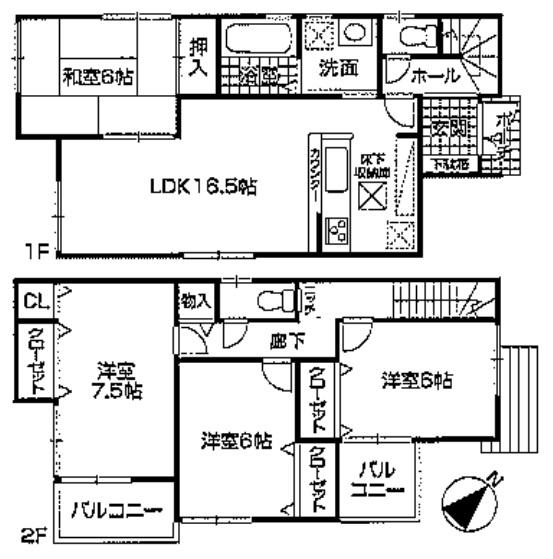Floor plan. (Building 2), Price 35,300,000 yen, 4LDK, Land area 114.24 sq m , Building area 98.82 sq m