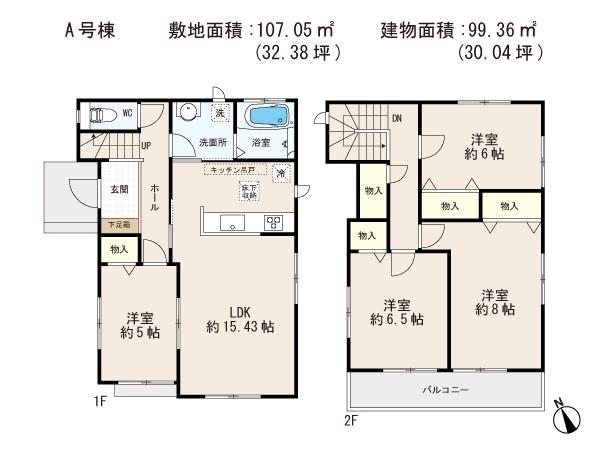 Floor plan. (A Building), Price 21,800,000 yen, 4LDK, Land area 107.05 sq m , Building area 99.36 sq m