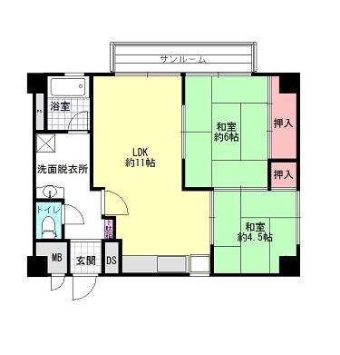 Floor plan. 2LDK, Price 4.2 million yen, Occupied area 55.48 sq m