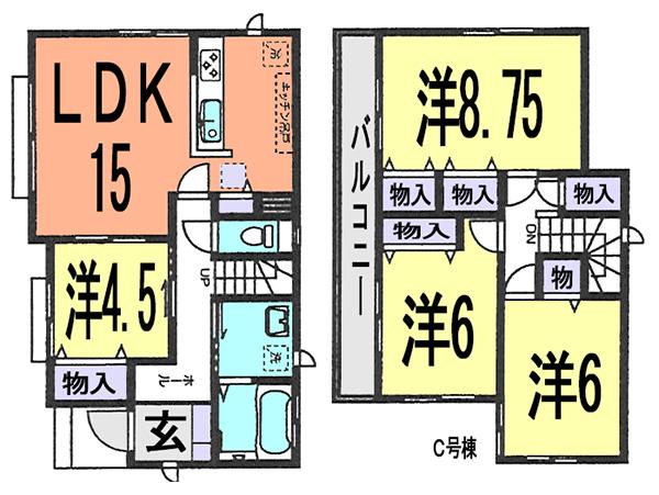 Floor plan. (C Building), Price 27,800,000 yen, 4LDK, Land area 116.67 sq m , Building area 97.29 sq m