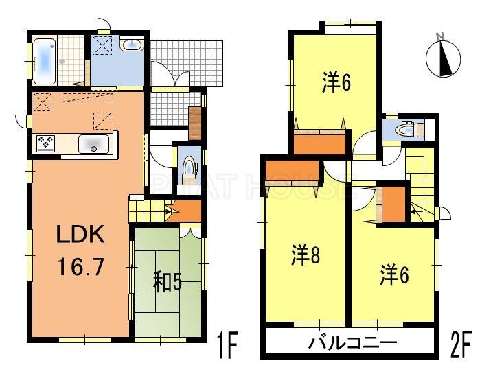 Floor plan. (Building 2), Price 33,800,000 yen, 4LDK, Land area 148.6 sq m , Building area 94.81 sq m