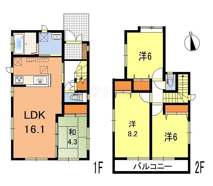 Floor plan. (1 Building), Price 34,800,000 yen, 4LDK, Land area 148.81 sq m , Building area 93.57 sq m