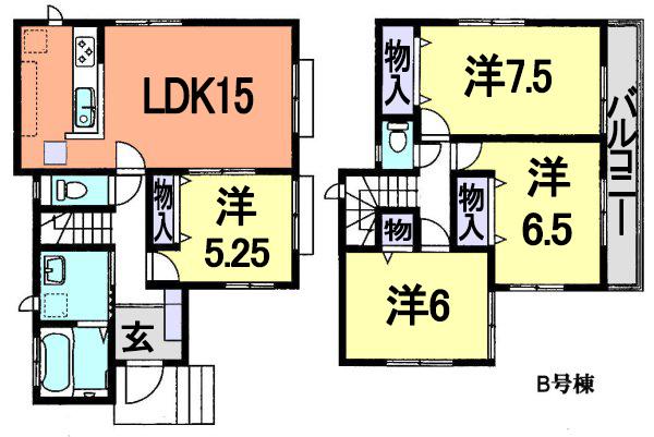 Floor plan. (B Building), Price 22,800,000 yen, 4LDK, Land area 115.19 sq m , Building area 93.39 sq m