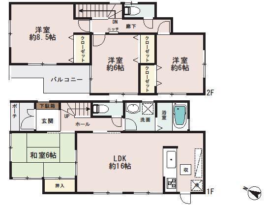 Floor plan. (Building 2), Price 27,800,000 yen, 4LDK, Land area 132.25 sq m , Building area 98.82 sq m