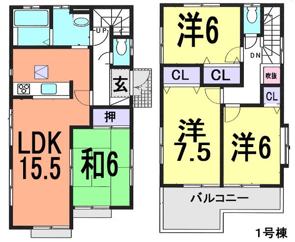 Floor plan. (1 Building), Price 21,800,000 yen, 4LDK, Land area 111.5 sq m , Building area 96.05 sq m