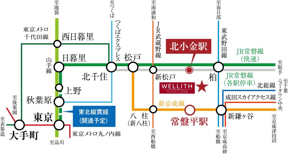 route map. From JR Joban Line "Kitakogane" station to "Ueno" station 25 minutes, "Tokyo" station to realize the 31 minutes and smart commute access.