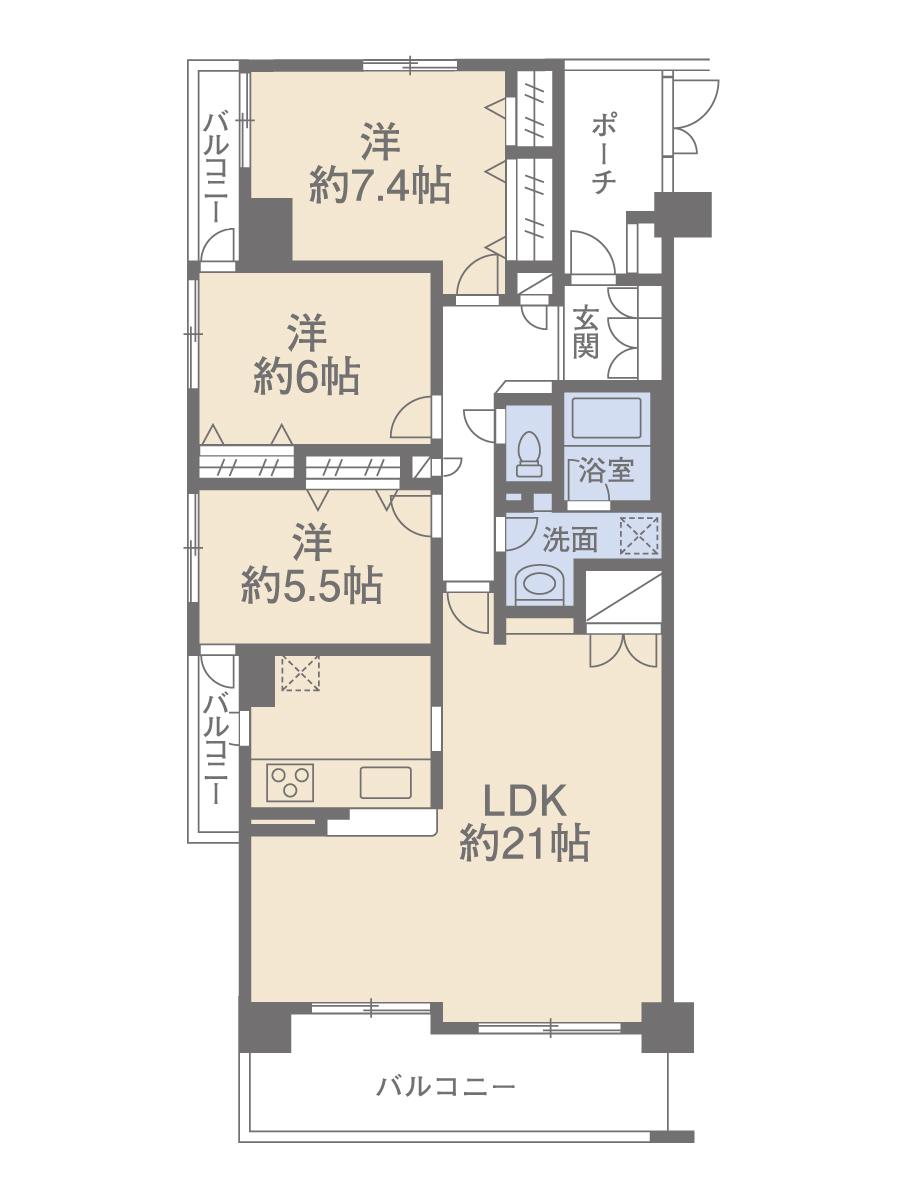 Floor plan. 3LDK, Price 24.5 million yen, Occupied area 87.74 sq m , Balcony area 11.89 sq m